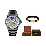 Черный корпус, белый циферблат, межзвездный синий, коричневая коробка + браслет