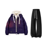 Фиолетовая хлопковая куртка + черные штаны с флисовой подкладкой