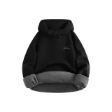 [Флисовая подкладка, термический] Черный (Синий, логотип настроения на груди)