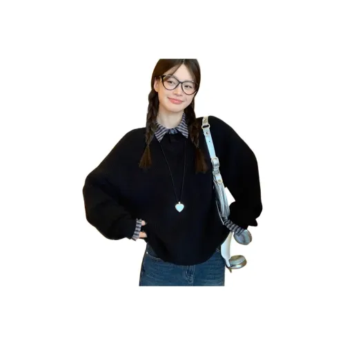 MDEHT Черный топ + Полосы Рубашка Женские Трикотаж