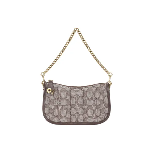 COACH Canvas с кожаными вставками маленькая сумка сумка через плечо маленькая женская коричневый