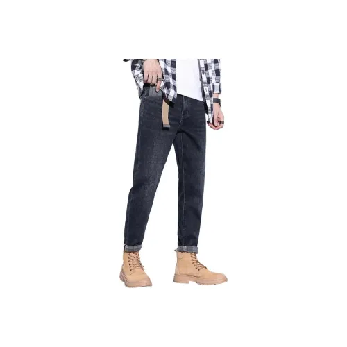 JIKENDI Темно-синий флис утолщенный мужской джинсы