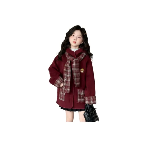 YOUMIWU Темно-красное школьное пальто из шерсти