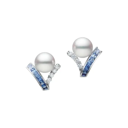 MIKIMOTO 18К Белое золото Серьги Женские Синий Серебряный