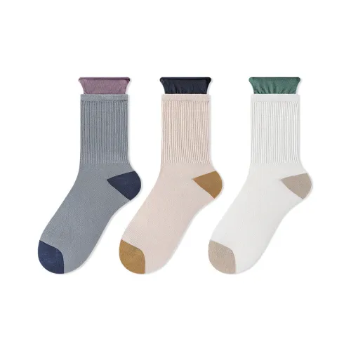 Vine Color Два Тон Льняная ткань Женские MID Носки до икры