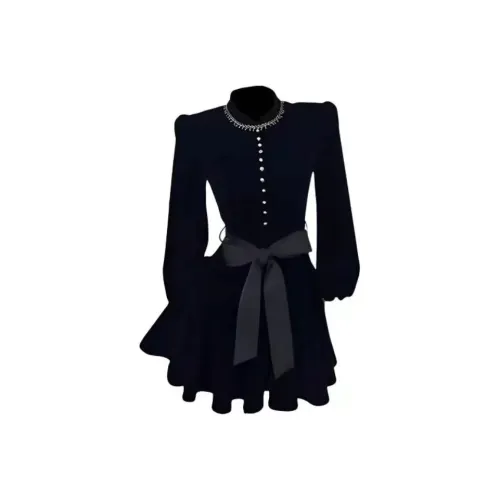 PUREIDOL Черные Женские Длинные Платья с Длинными Рукавами