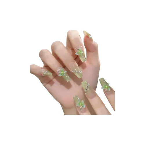OUYUJI Ручная работа Искусственные Ногти Декоративные Ленты MID Длина Зеленый Смужка Бант