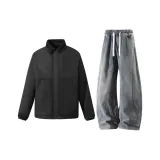 Чёрное пальто + жёлтые штаны с грязной подкладкой