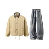 Хаки пальто + желтые грязные штаны с подкладкой