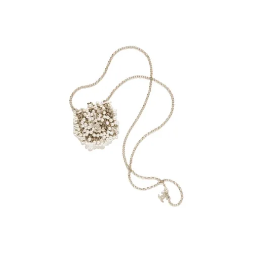 CHANEL Металлические ожерелья Женские Золото Перламутрово-белый Кристалл