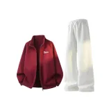 Бордовый худи + белые и серые тренировочные штаны