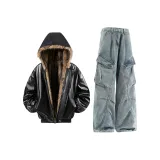 Чёрный топ + винтажные синие штаны