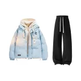 Светло-синий хлопковый пуховик + черные штаны с флисовой подкладкой