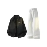 Черный свитшот + бело-серые спортивные штаны