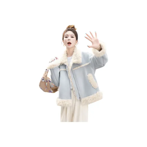 SIBAISHE Светло-синий Женский Короткий Пальто