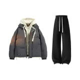 Темно-серый хлопковый пуховик + черные штаны с флисовой подкладкой