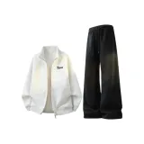 Белый серый свитшот + черные спортивные штаны