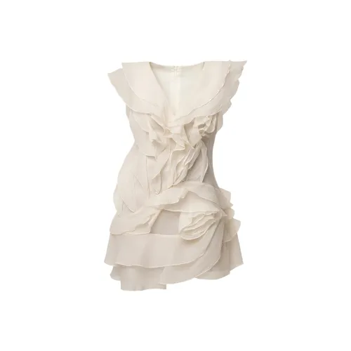 JLUXLABEL Ivorydovechiffonminidress Без рукавов Платье Женское