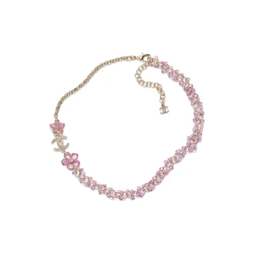 CHANEL Металлические ожерелья Женские Золото Розовый Кристалл