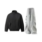 Чёрное пальто + светло-серые штаны с флисовой подкладкой