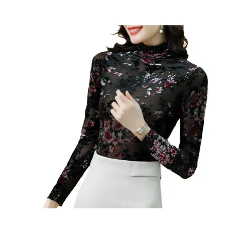 Langqing Черный Бесплатная доставка Бренд Наклеенный Женские Шифоновые рубашки