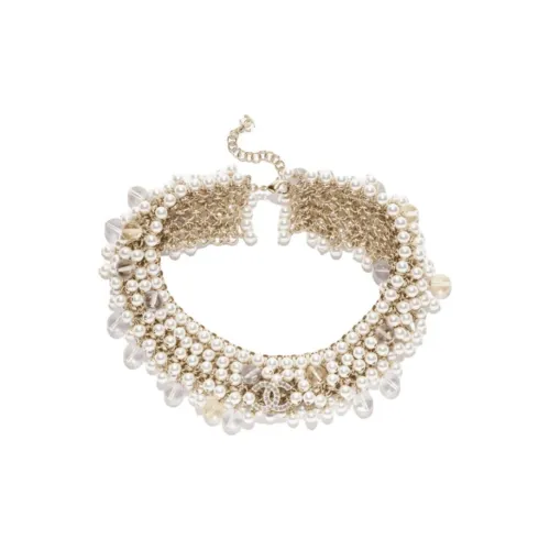 CHANEL Металлические ожерелья Женские Золото Перламутрово-белый Кристалл