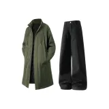 Темно-оливковый хлопковый пуховик + черный с флисовой подкладкой