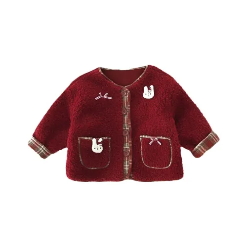 RHOBESAM Маленький крышка для горшка 2561 Кролик Бант Утолщенное пальто из ворса Красный Предшкольные свитера