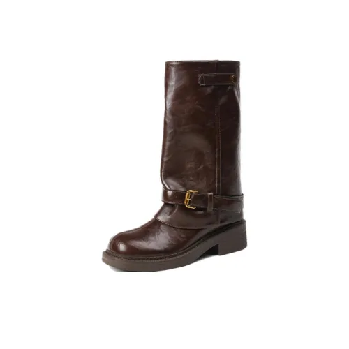 Zubumei Женские высокие сапоги на каблуке 8 см коричневые