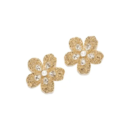 CHANEL Серьги-гвоздики из металла женские золотые жемчужно-белые кристальные