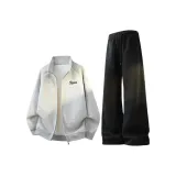 Свитшот из фотинии серого цвета + черные спортивные штаны