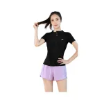 Черный комплект из двух предметов с короткими рукавами (фиолетовые штаны)