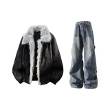 Чёрный топ + синие штаны