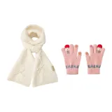 Розовая перчатка + кремово-белый шарф