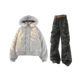 Фотиния Серый Пальто + Камуфляжные Джинсы