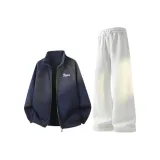 Темно-синий синий свитшот + бело-серые тренировочные штаны