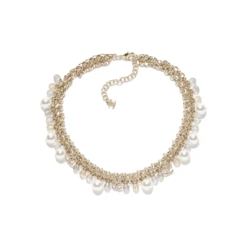 CHANEL Металлические ожерелья Женские Золото Перламутрово-белый Кристалл