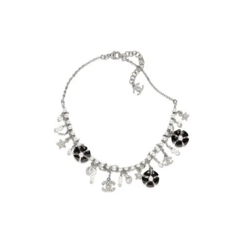 CHANEL Металлические ожерелья Женское серебро Жемчужно-белый Черный Кристальный