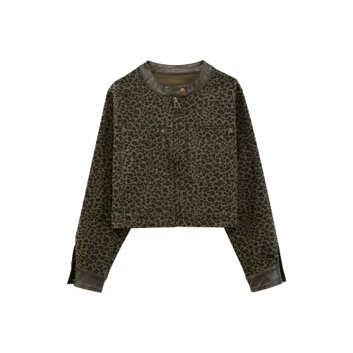 SHUHAOBAI Леопардовый принт Пальто Женское Короткое пальто