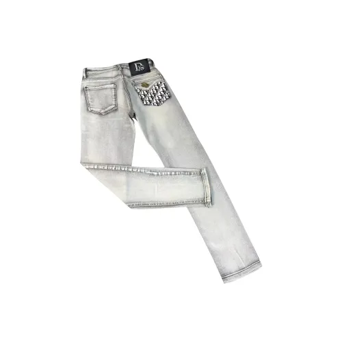 PISYPOX Серый [Полный принт Жаккард Вышивка] Нет Логотип Унисекс Джинсы