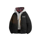 Чёрный с серым в клетку, с капюшоном