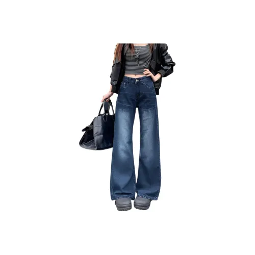 MDEHT Синие Серые Брюки с Флисом Женские Джинсы