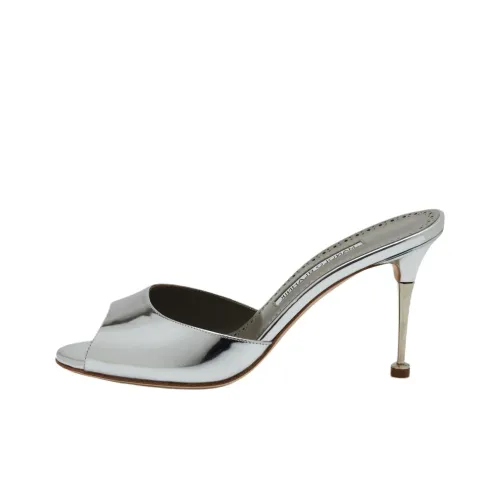 MANOLO BLAHNIK Шлепанцы 9 см Женские Серебряные