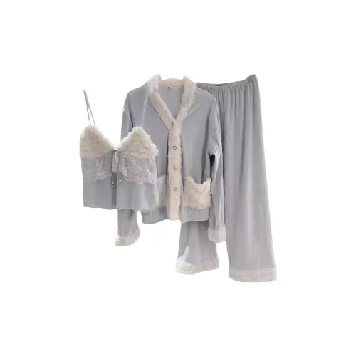 MUQINGQING Синий Трёхкомпонентный Набор Женские Пижамные Комплекты