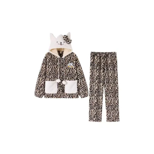 YUNPO Cute Leopard Print Pajama Set Women's Pajama Sets YUNPO Милый Леопардовый принт Пижамный комплект для женщин Пижамные комплекты