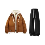 Кофейный цвет, хлопок, куртка + черные штаны с флисовой подкладкой