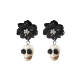 Серьги-кольца "Череп Цветочный" [Черный]