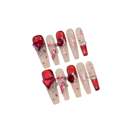 Yun Yue Joe Fireworks Бабочка Французский Анкора красный False Nail Заостренный Тип Бургундский Градиентный Coquette