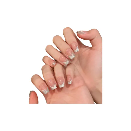 Yun Yue Joe Ручной Первая любовь Peephole Французский Осветляющий False Nail Короткий LADDER Нежно-розовый Однотонный Flashing