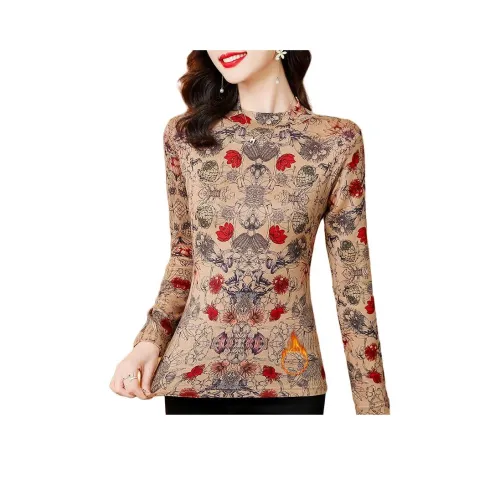 EMINU Хаки Узор С флисовой подкладкой Женские T-рубашки